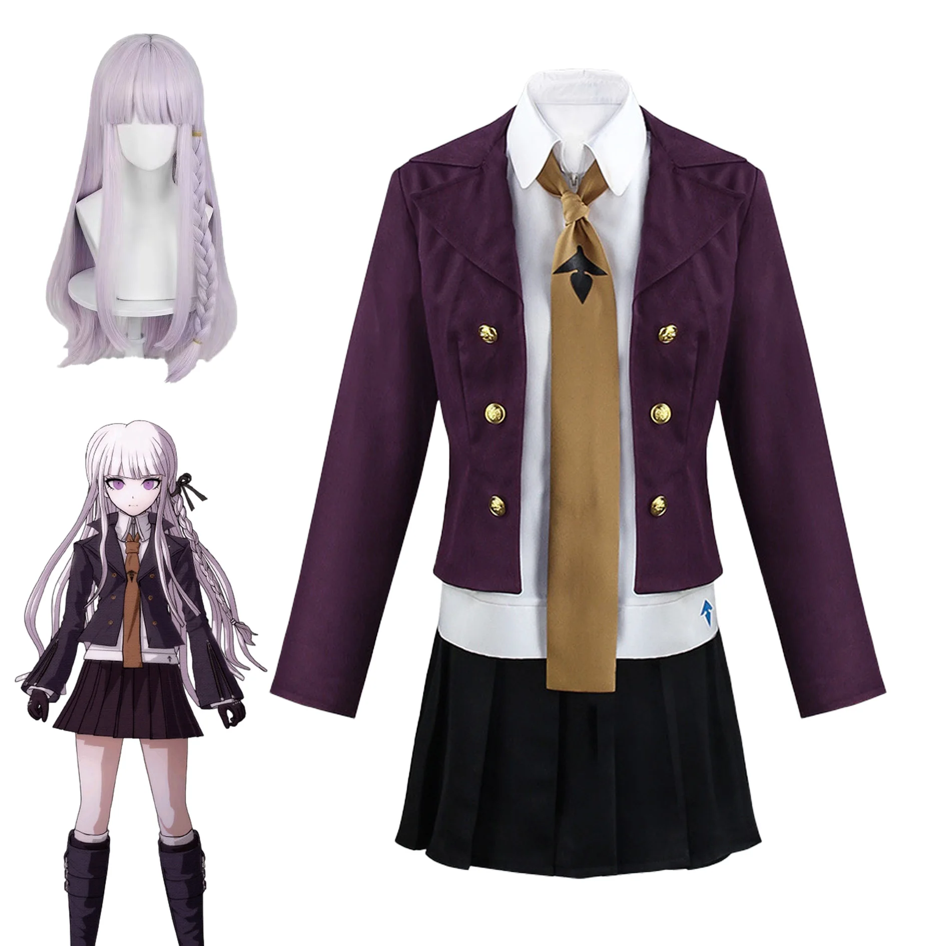 Anime Danganronpa Kirigiri Kyoko Cosplay-Kostüme JK-Uniformen Halloween Damen Party-Auftritts-Kostüme Plissierter Rock Outfit