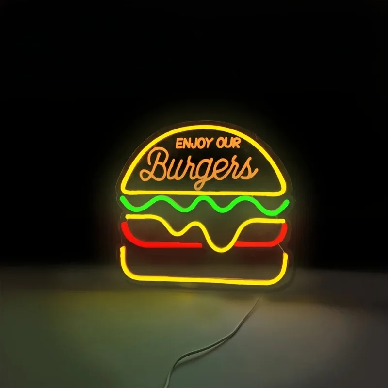 Burger Neon Sign, Colorful Shape USB Powered,For Burger Snack Shop Decoration Background Hanging Wall Atmosphere Light