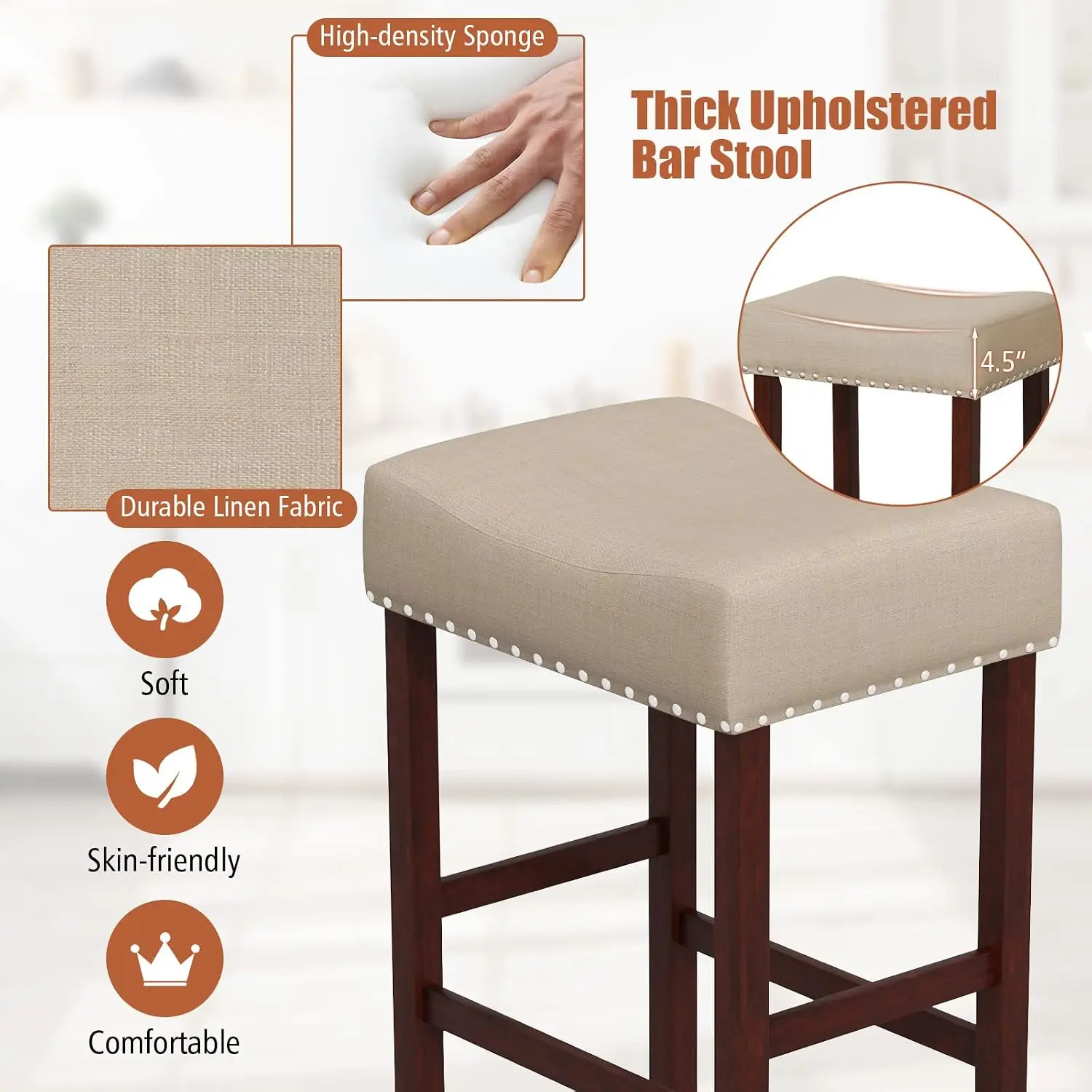 Wooden Saddle Stools 4-Pack, 29.5