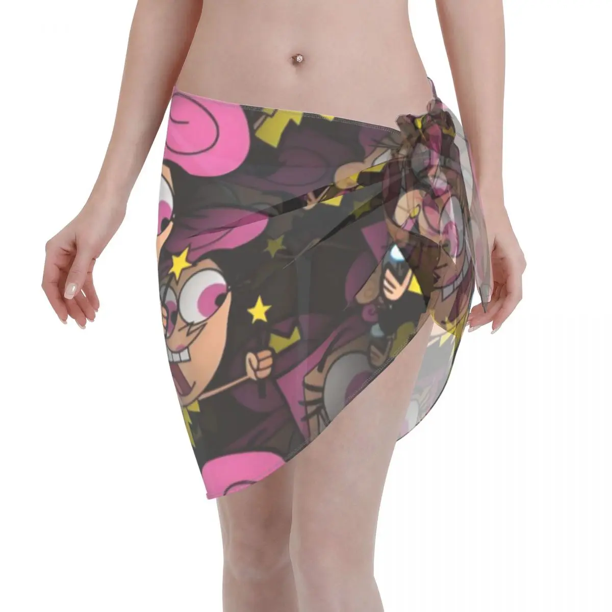 

Custom The Fairly Oddparents Women Short Sarongs Beach Wrap 3D Printed For Swimwear Beach Bikini Wrap Dress Swimsuit Coverups