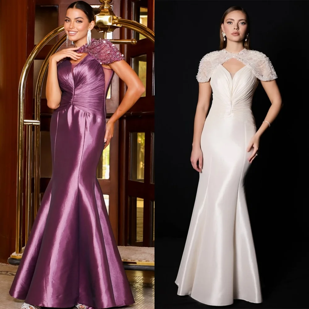 

Белые атласные вечерние платья русалки по индивидуальному заказу, модные платья знаменитостей с круглым вырезом и короткими рукавами, блестящие платья для особых случаев