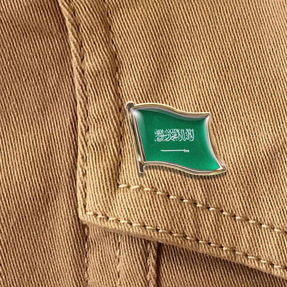 2Pcs Crystal Resin Badge Brooch Saudi Arabia Flag Design Luxury National Pride Pin for Clothing Hat Bag Travel Souvenir Gift