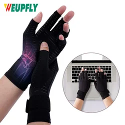 1 Pair Copper Compression Arthritis Gloves with Strap,Best Copper Infused Glove for Women and Men,Arthritis, Rheumatoid & Typing