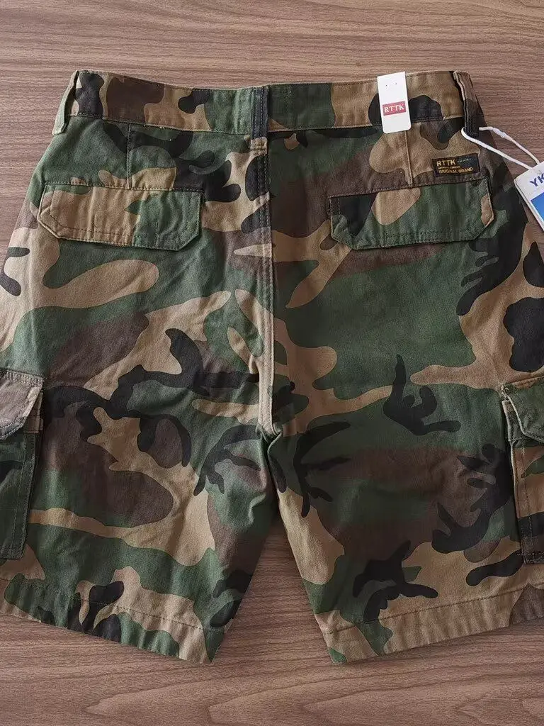 Summer 2026 Men's Fashion Camouflage Workwear Shorts Five-Quarter Length Retro Washed Casual Mid-Waist Straight-Cut Trousers