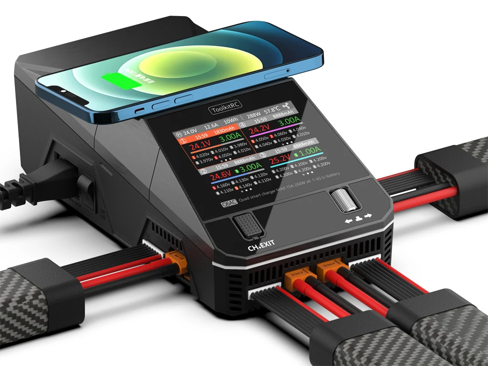 ToolkitRC Q6AC Charger AC 400W / DC 1000W 4CH output Built-in 65W USB Output 15W Wireless Charger for LiPo NiMH PB battery thumbnail 5