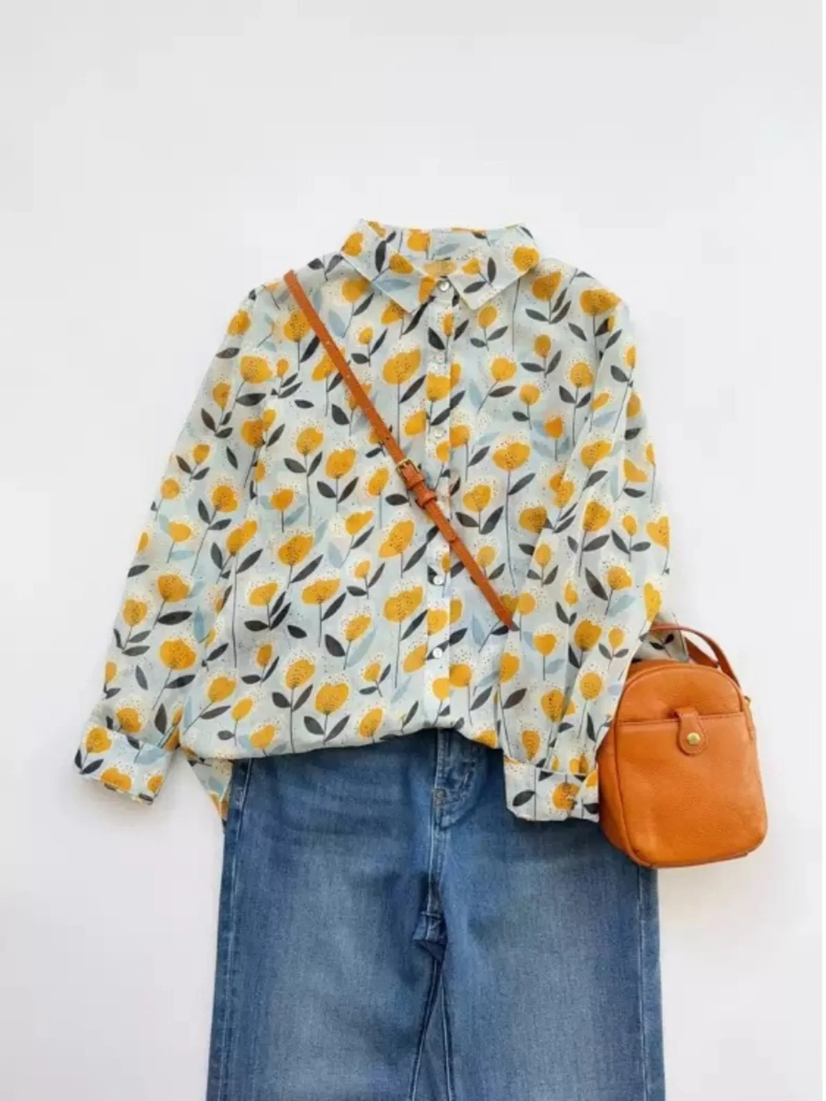 Ele Cotton Linen Print irt Women's Long Sve Spring Summer New Sle Vintage Loose irt Artistic Flounce Design