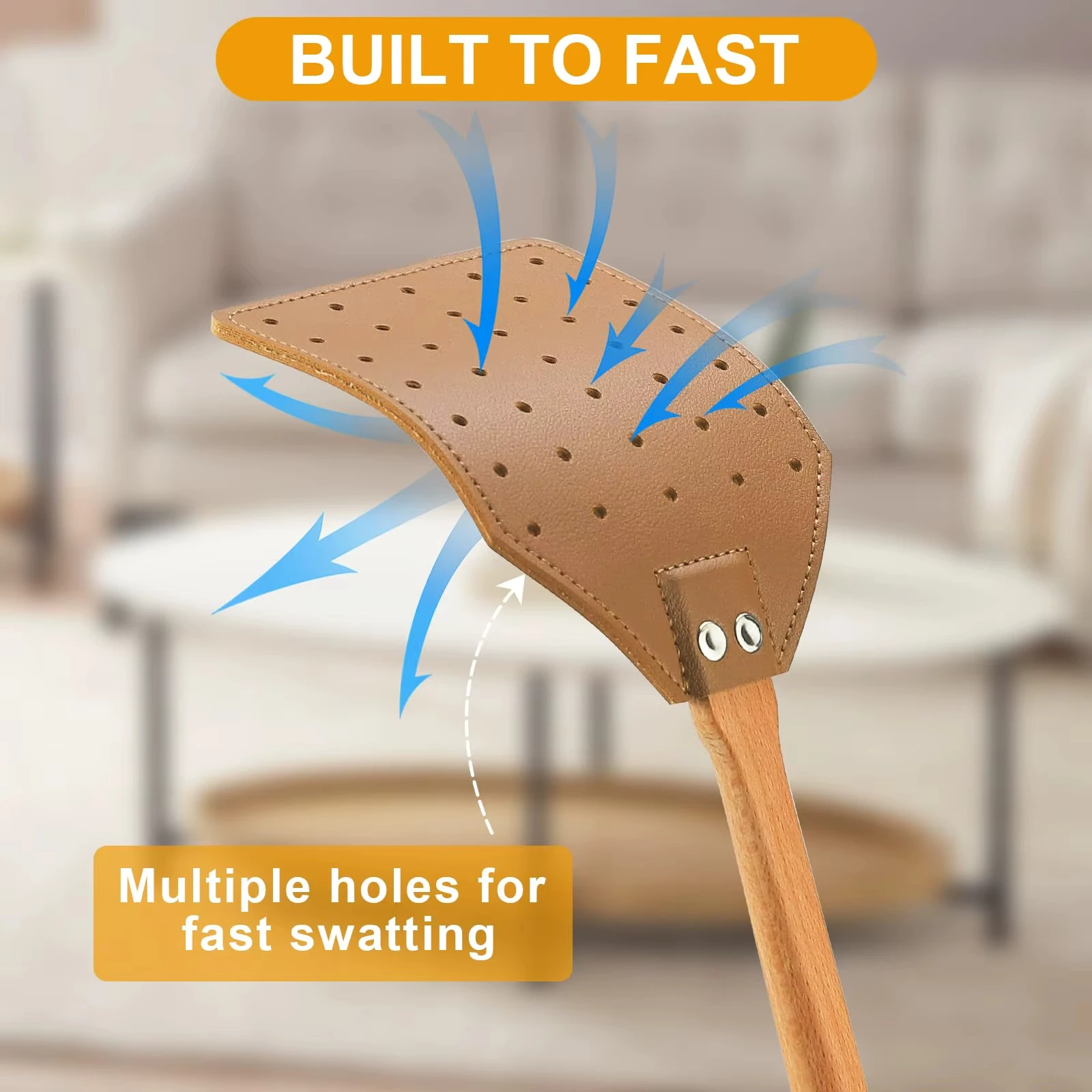 Leather Fly Swatter Long Handle Durable Heavy Duty with Beech Wood Handheld for Home Indoor Outdoor Garden Pest Control Swatters
