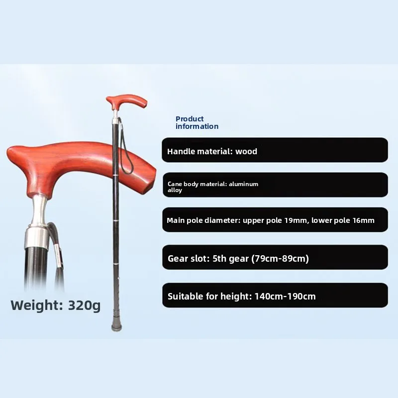 Foldable Elderly Walking Stick Solid Wood Shaft Leather Grip Light Aluminum Anti Slip Single Foot Portable Travel Cane