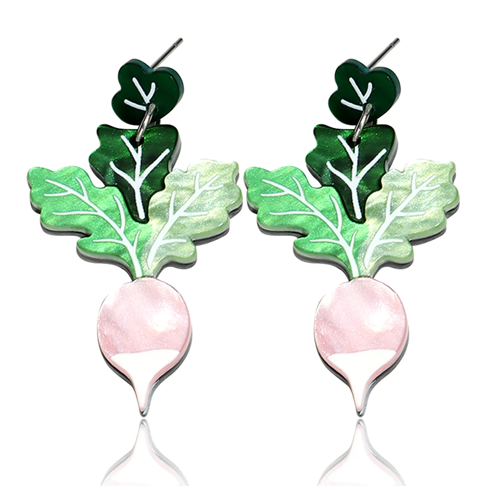 Sweet Acrylic Fruit Radish Drop Earrings for Women Creative Colorful Vegetable Dangle Earring Holiday Jewelry Gift
