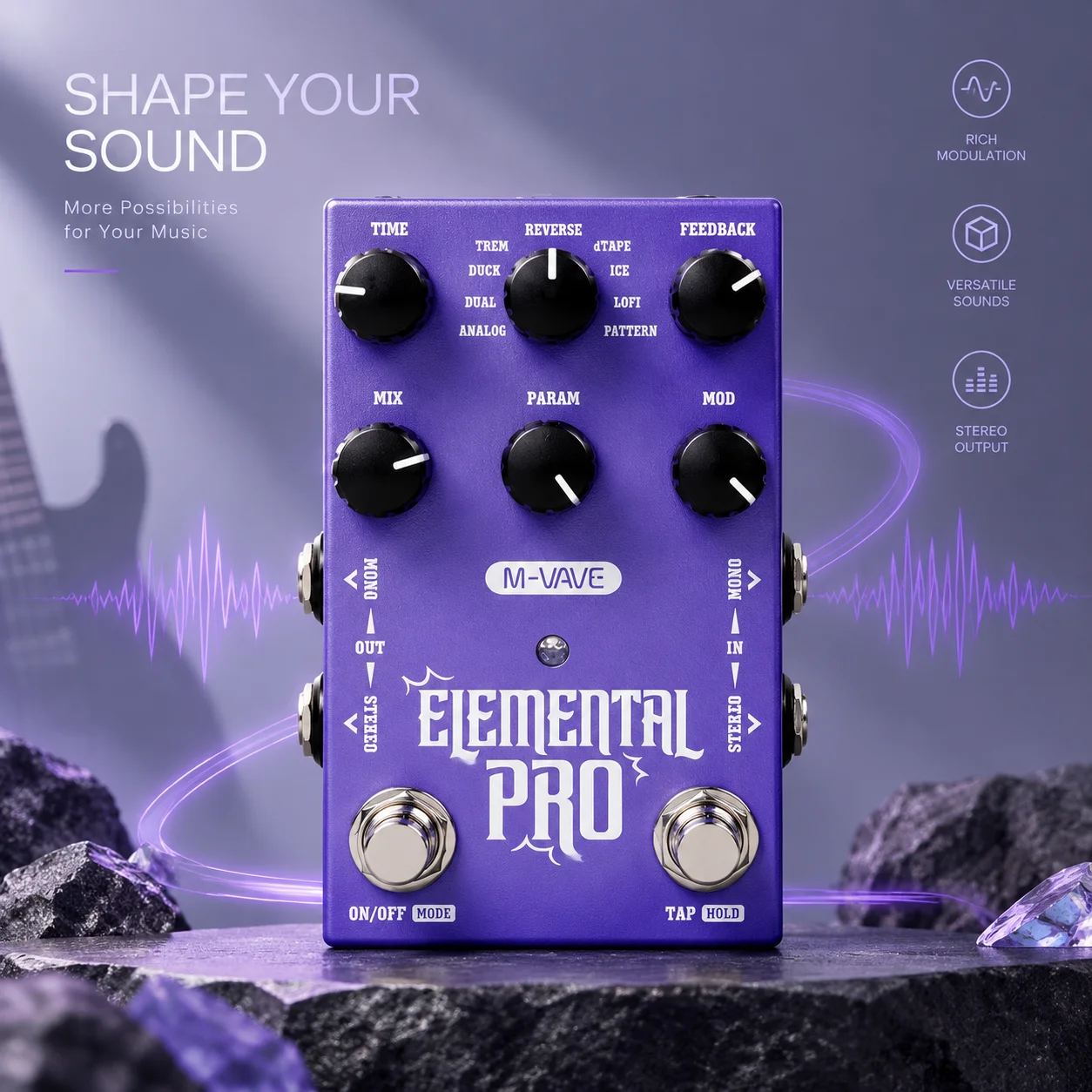 nouveau-pedale-de-delai-numerique-hot-m-vave-elemental-pro-modes-stereo-multiples-boitier-entierement-metallique-pour-guitare-et-basse-en-stock