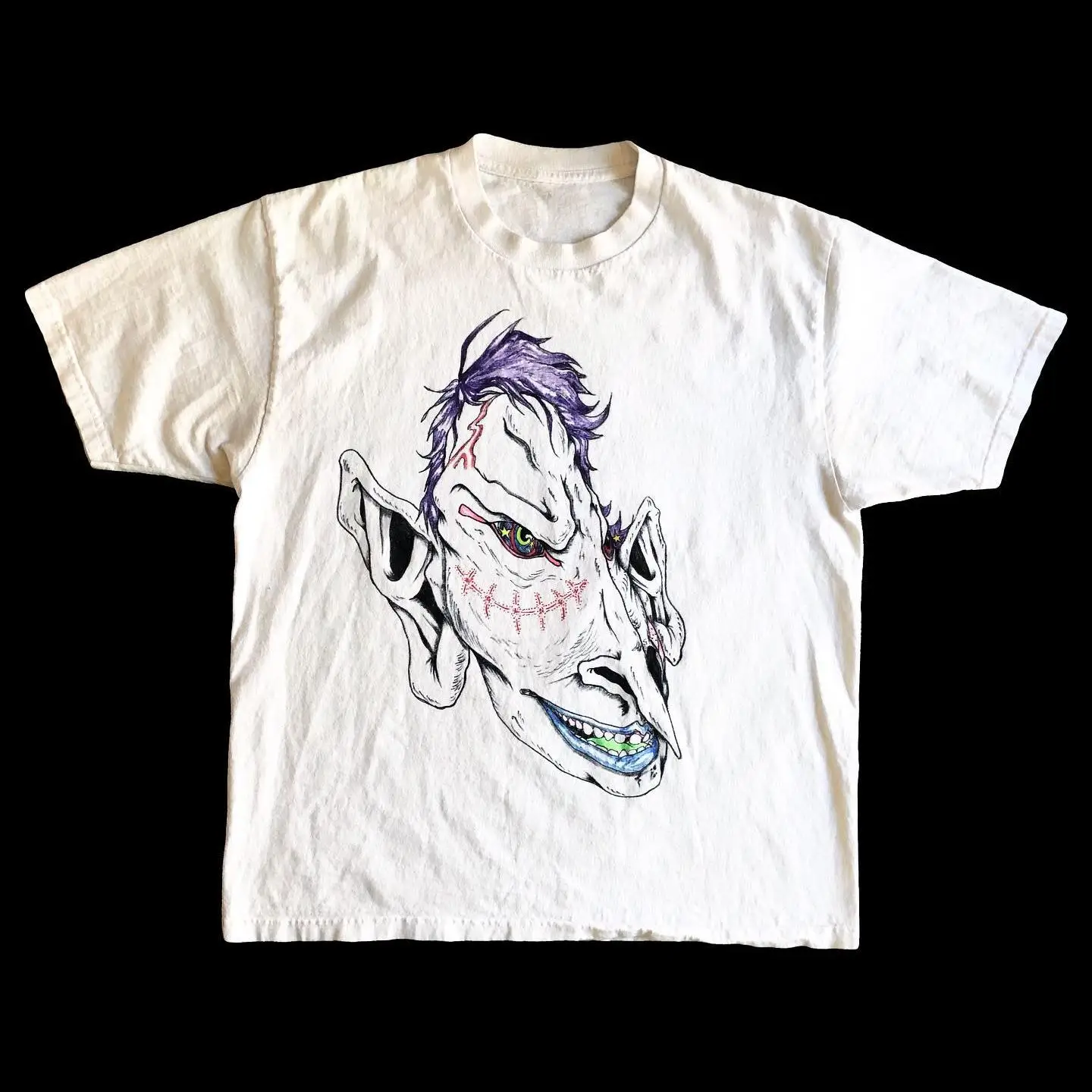 

220G Heavy Weight! Crew Neck Short-sleeved T-shirt Grotesque Avatar Pattern American Street Style Casual Versatile Retro