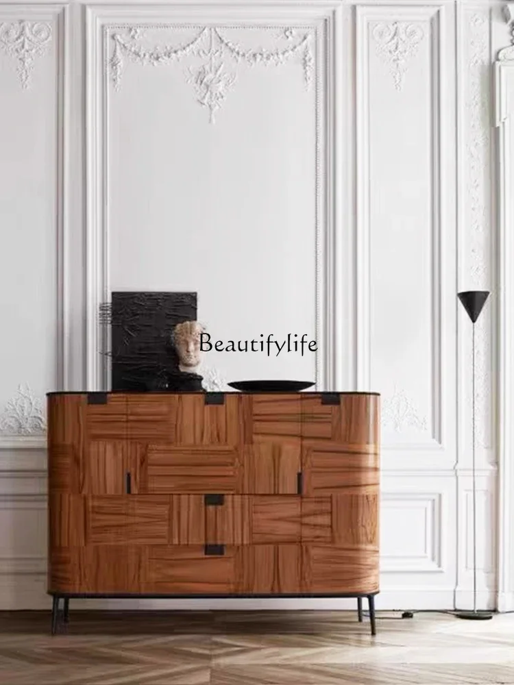 

02 Medieval solid wood dining side cabinet, high-end apple wood grain rock slab storage decorative cabinet