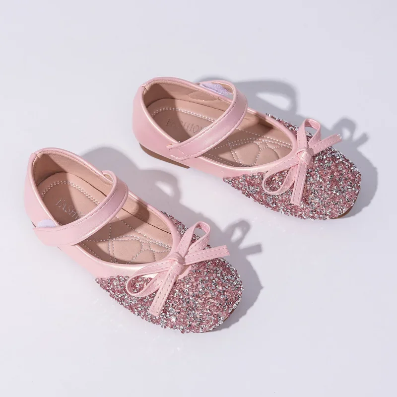 Children's Leather Shoes Princess Shoes for Girls Luxury Rhinestone Toddler Causal Wedding Flats Fashion Bowtie Kids Party Shoes