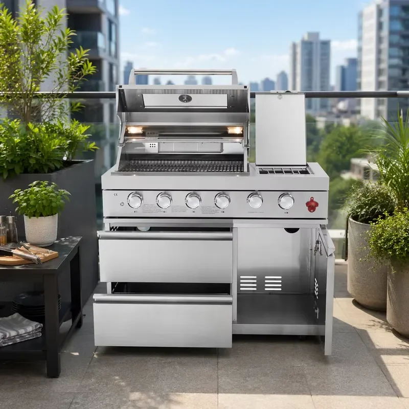 Stainless Steel Vertical Gas BBQ Grill Outdoor Smokeless Barbecue Trolley Easy Use Household Patio Camping Cooking Equipment