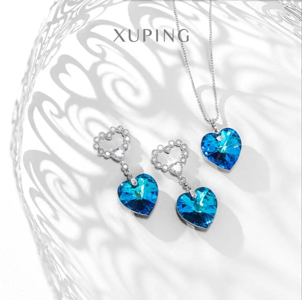 3PCS Fashion Bridal Wedding Jewelry Set Gorgeous Crystal Heart Necklace Rings Earrings  Women Anniversary Birthday Gifts F1744