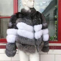 Natural Real Fox Fur Coat for Women, Silver Fox Fur and Fox Fur, Mixed Style, Warm Winter Jacket, New Fashion, Free Shipping,