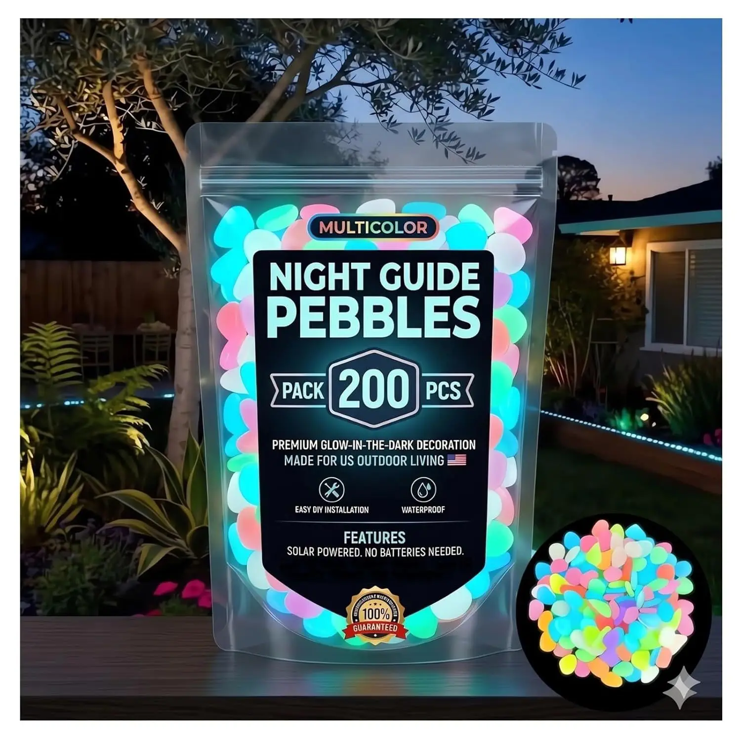 2026 200pcs Colorful Luminous Garden Stones, Outdoor Garden Luminous Guide Stones, Brilliant Luminous Horticultural Stones