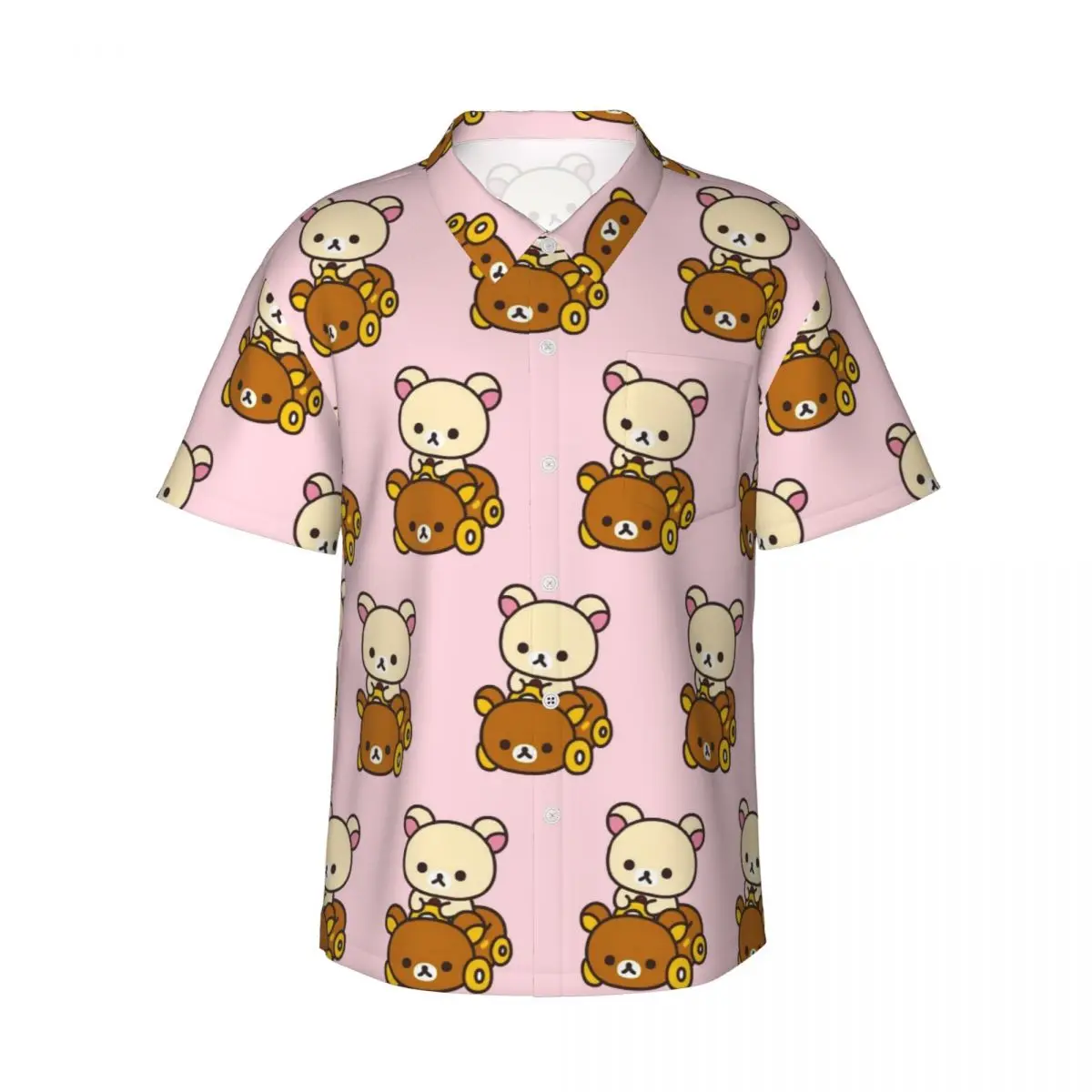 

Korilakkuma Driving A Rilakkuma Car Men's Shirts Hawaiian Short Sleeve Shirt Funny Button Tops for Summer Beach