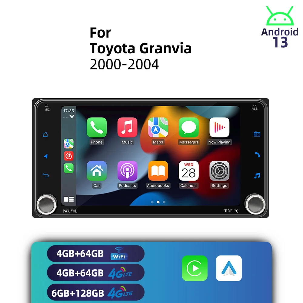 

Head Unit with GPS, Wireless Carplay, Stereo & Navigation 7" Screen 2 Din Android Car Radio for Toyota Granvia 2000-2004