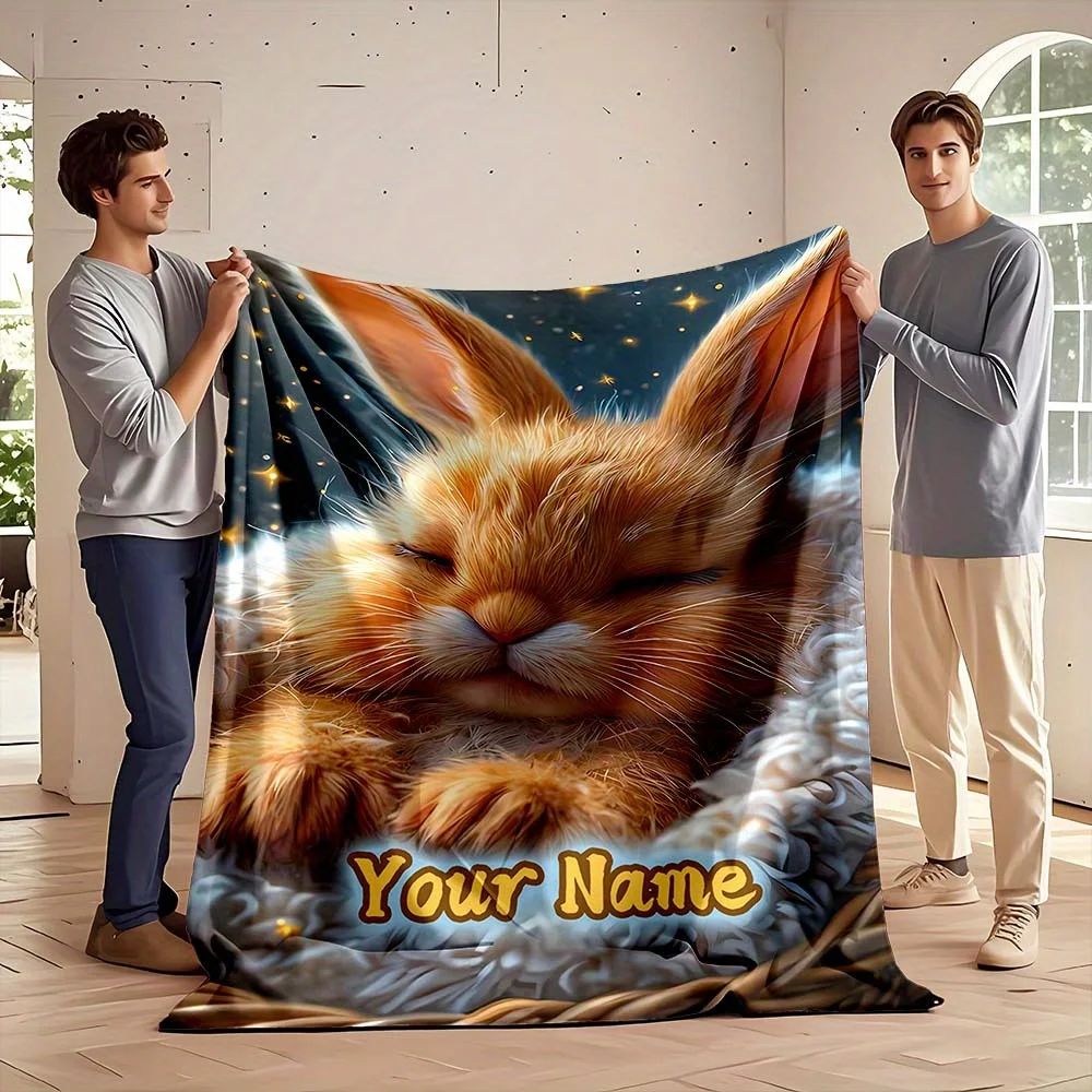 Fluffy Rabbit Bunny Throw Blanket Plush Fleece Throw for Sofa Couch Winter Home Decor Cozy Gift Keeping Warm Living Room Throw