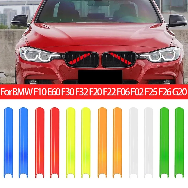 2Pcs Front Grille Trim Strips Cover Frame Stickers For BMW F10 E60 F30 F32 F20 F22 F06 F02 F25 F26 G20 1 2 3 4 5 6 7 Series