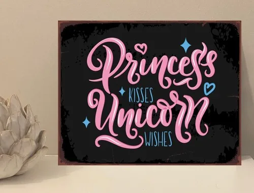 1x Princess Kisses Unicorn Quote Metal Plaque Sign Gift House Novelty (mt634) --Tin Sign