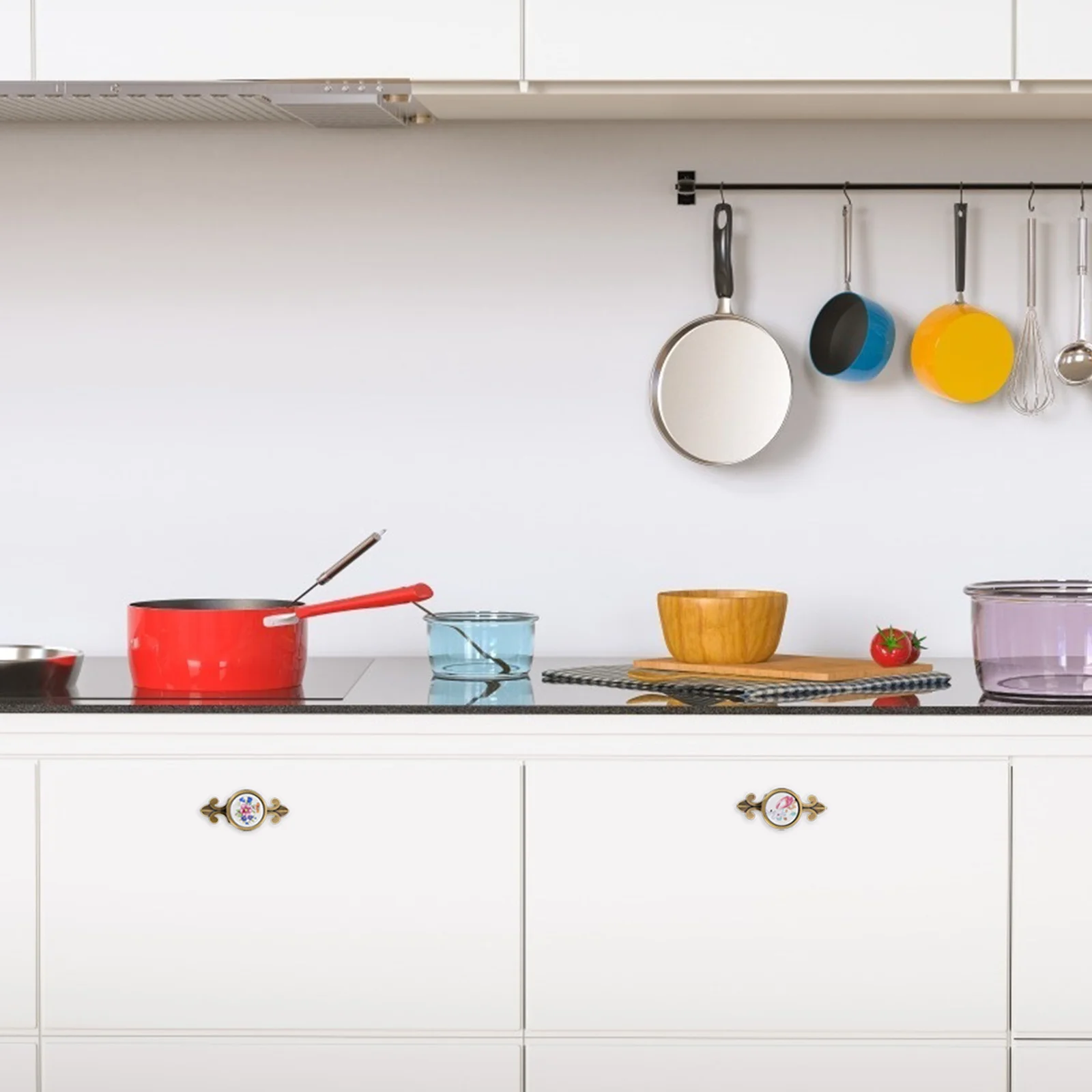 

6Pcs Ceramic Handle Modern Simple Design Smooth Polished Surface Easy Install for Wardrobe Cabinet Drawer Furniture Decorative