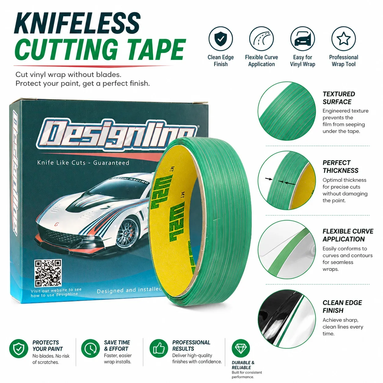 50M Design Line Knifeless Cutting Tape for Vinyl Wrap Self Adhesive Film Cutting Line for Curved Edge Trimming Car Wrap Tool