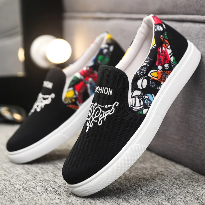 New Men's Popular Bean Shoe One Foot Lazy Shoes Versatile Breathable Casual Driving Cloth Footwear Street Style Flower Patterns