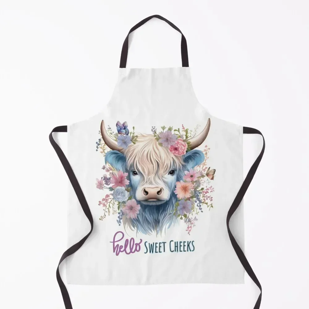 

Cute Highland Cow Watercolor Highland Cow Funny Saying Cow Lover Highland Nursery Decor Cows Apron Customizable bib Apron