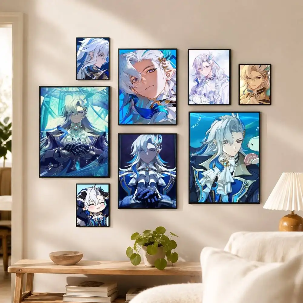 G-Genshin Impact Neuvillette  Poster High Quality Dorm Living Room Aesthetic Wall Decoration Painting Stickers Gift