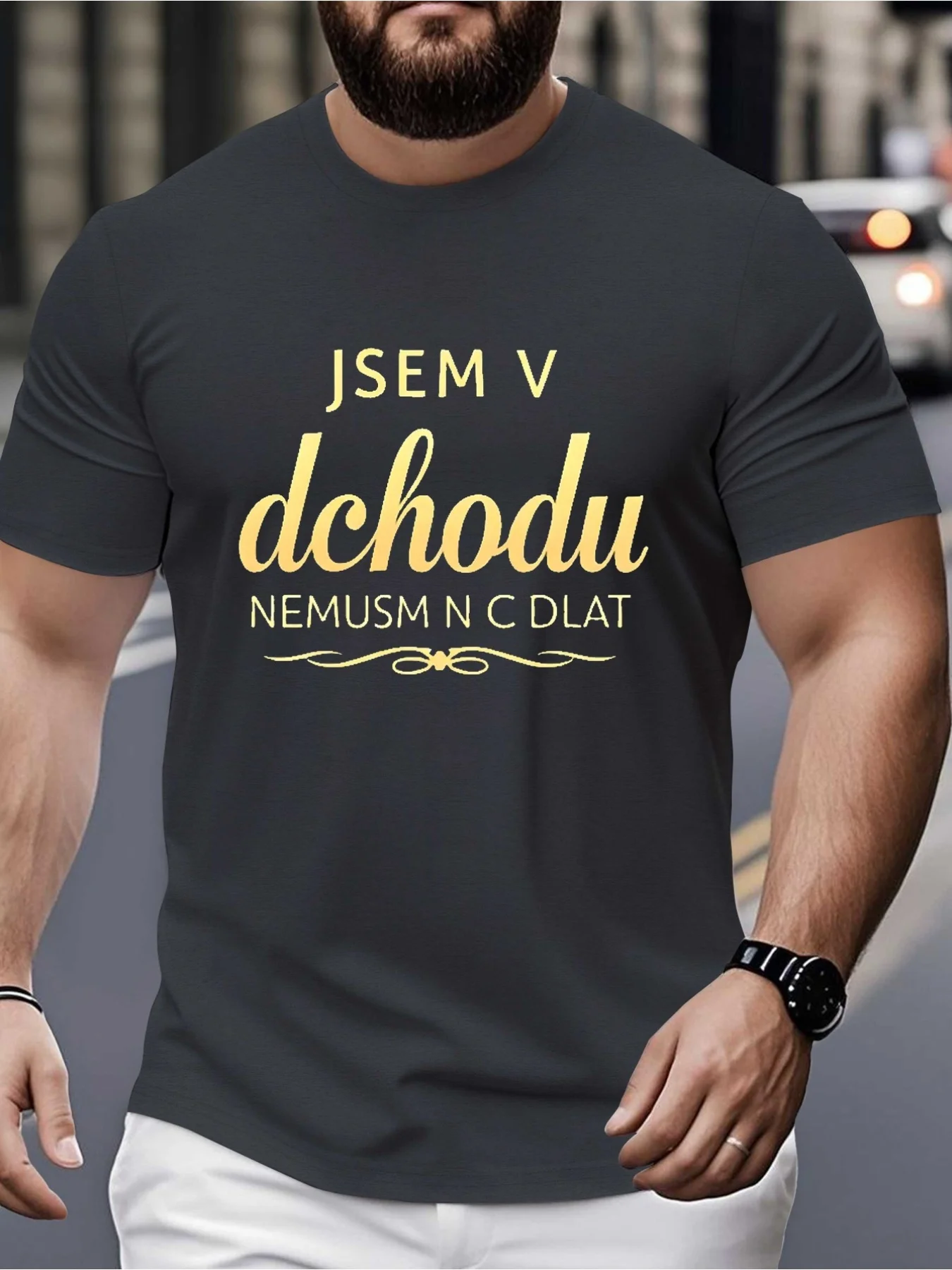 Men'S Funny Czech Retirement T-Shirt | Dark Gray With Golden Text, Plus Size Big And Tall Tee, Lightweight Summer Shirt, Casual