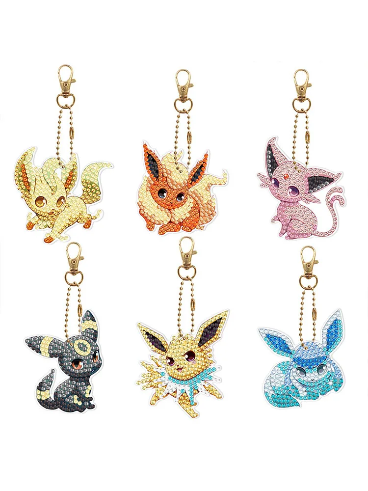 

5pcs Pokemon Cartoon Crystal Diamond Keychain Pikachu Handmade DIY Acrylic Diamond Drawing Children's Birthday Gift