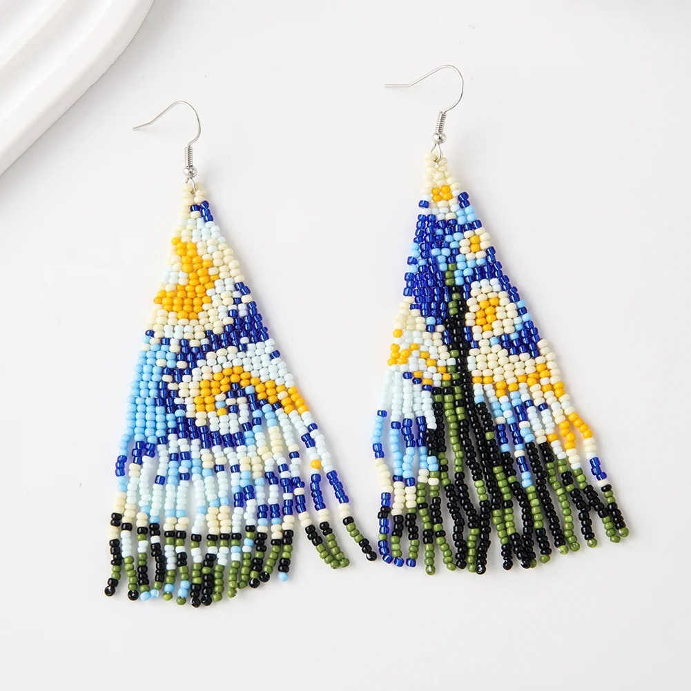 Beaded earrings Small flowers Starry sky human head Tassels Landscapes Creative  Fashion  Bohemian Handwoven Rice bead earrings