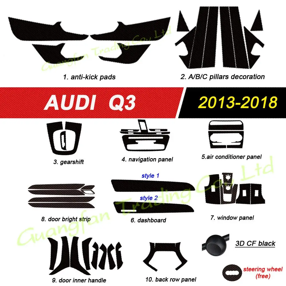 

3D/5D Carbon Fiber Car Interior Cover Center Console Color Sticker Decals Products Parts Accessories For Audi Q3 2013-2020