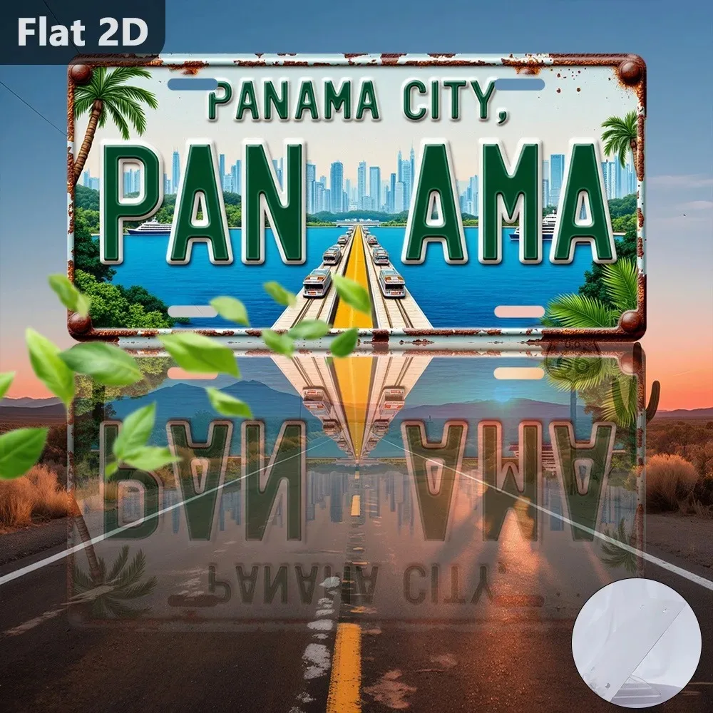 Panama City Panama 2D Flat Vintage Printed Plaque 12×5.9