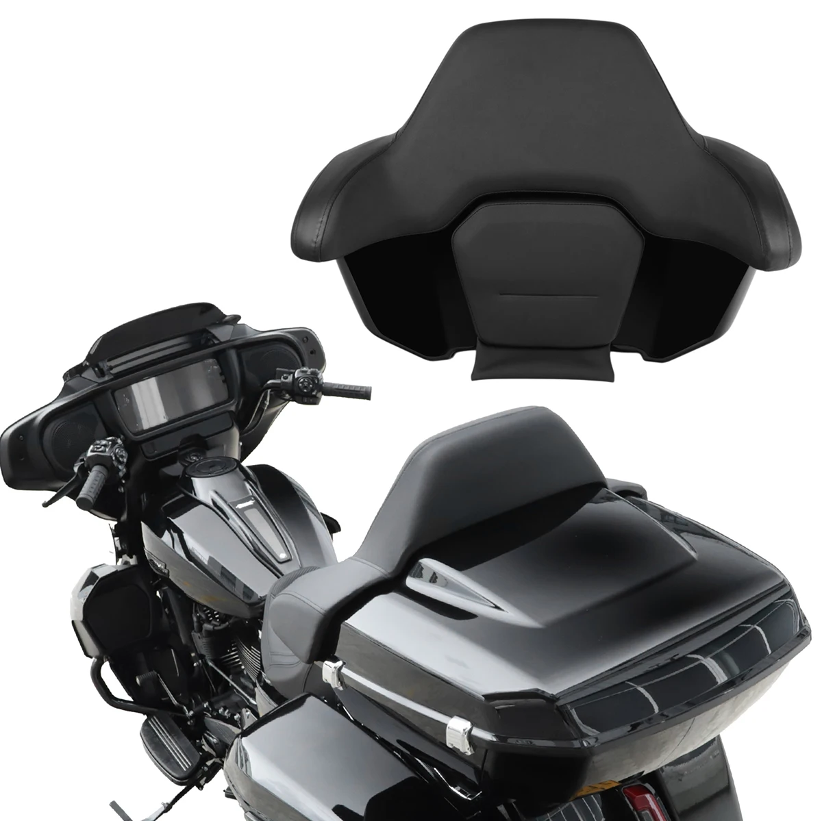 Motorcycle Trunk Luggage Tour Box With Backrest For Harley CVO Road King/Road Glide/Street Glide/Electra Glide 2014-2026