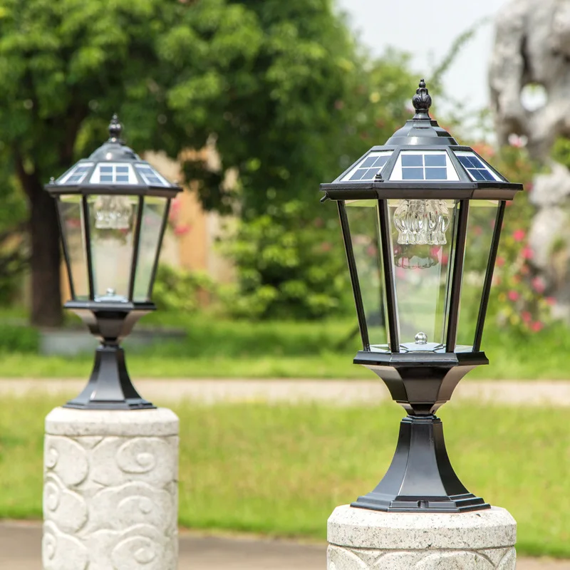 Solar European stigma lamp Garden villa gate pillar lamp Outdoor waterproof fence lamp