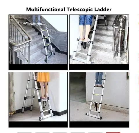 1.9M＋1.9M Foldable Telescopic Ladder Safely Extends Herringbone Ladder Space-saving Straight Ladders Thickened Aluminum Ladders