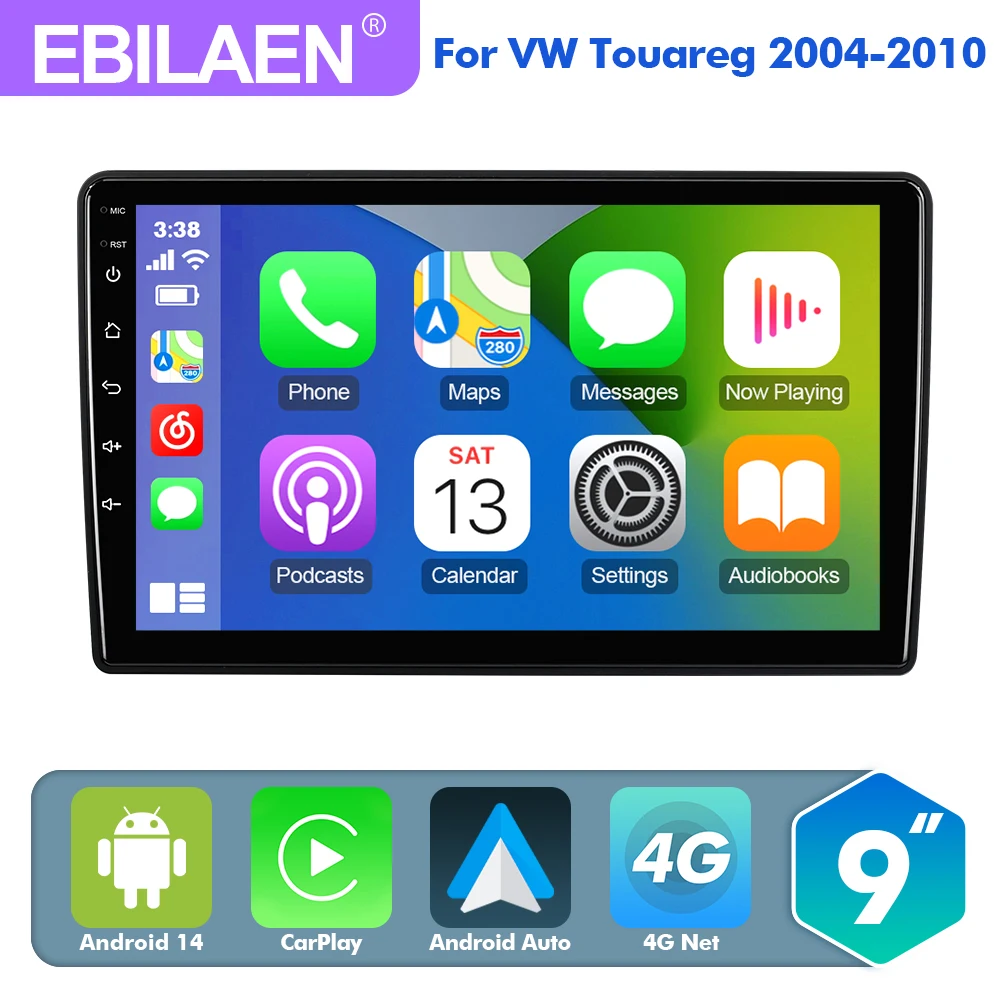 

Автомагнитола EBILAEN 9" на Android 14 для Volkswagen Touareg GP 2004-2010 с GPS, мультимедиа, Carplay, Android Auto, GPS-стерео, DSP и камерой