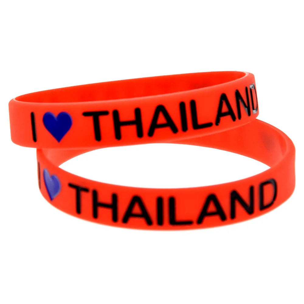 

50 Pcs I Love Thailand Silicone Bracelet Souvenirs Rubber Wristband Red