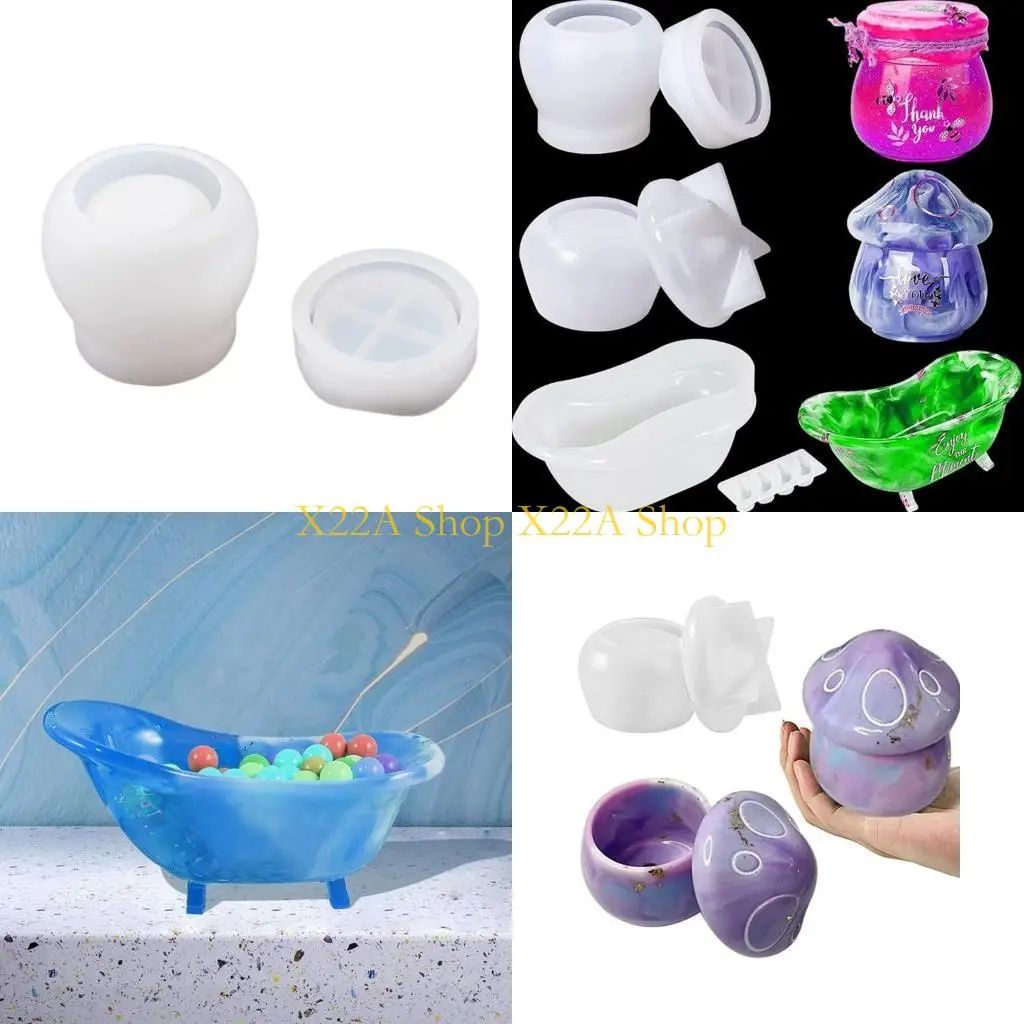 

Unique Jar Silicone Mold Storage Bottle with Lid Holder Resin Mold Mushroom Crystal Epoxy Mold for Casting Jewelry Box