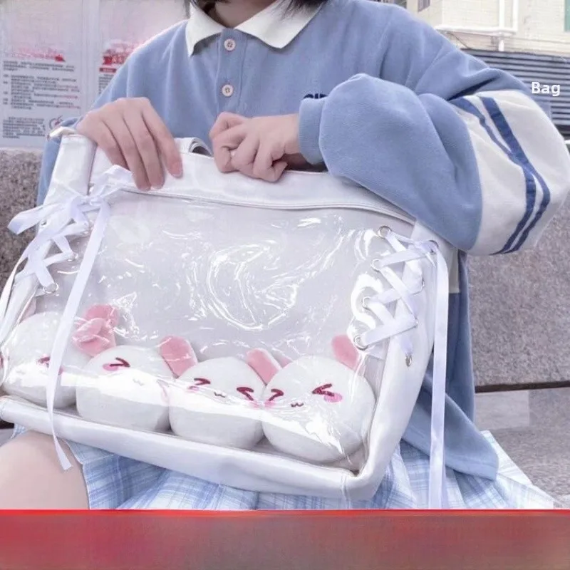 Cute Japanese Style Large Capacity Soft Transparent Commuter Bag Women's Single Shoulder Slant Bag Doll Bag Daily Use Bag