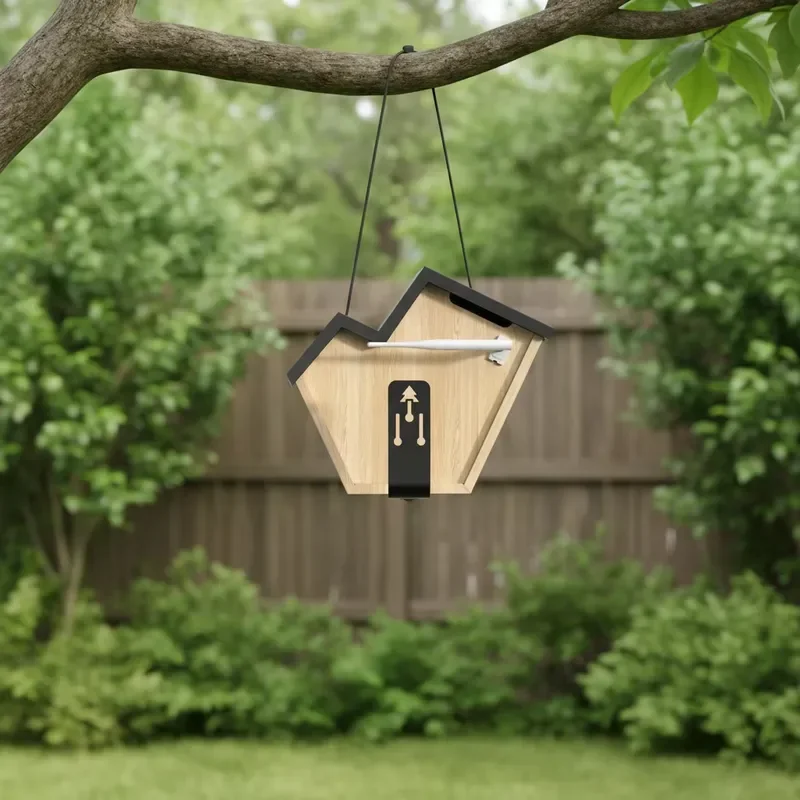 Modern Wooden Bird Feeder House Hanging Nest Box with Perch for Wild Birds Outdoor Garden Decoration Fir Wood Shelter Hanging