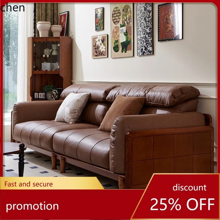 HT Retro Solid Wood Sofa Set Living Room Modern Fabric Sofa Corner Storage Living Room Furniture