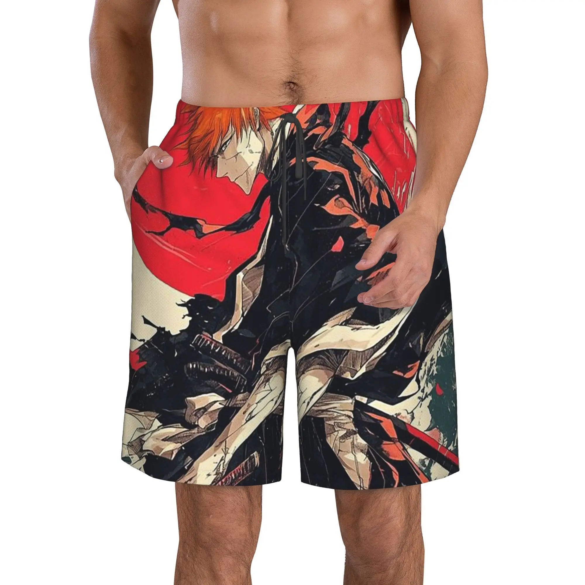 Anime Bleach Ichigo Kurosaki Trunks Beach Board Shorts Casual Quick Dry Swim Summer Men Pants