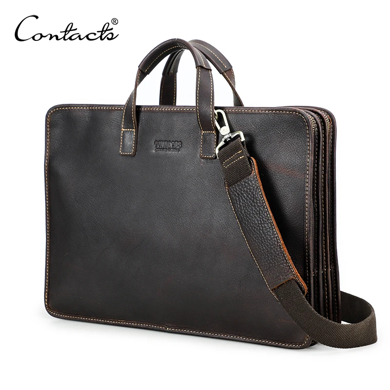 CONTACT'S Genuine Leather Sling Briefcase for Men Business Bags Male Shoulder Bag Men's Bag Tote Laptop Bags for 16