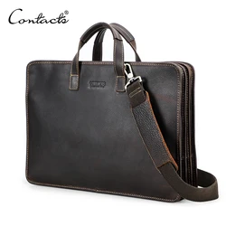 CONTACT'S-maletín de cuero genuino para hombre, bolso de hombro masculino, bolso de mano para ordenador portátil, Macbook Pro de 16