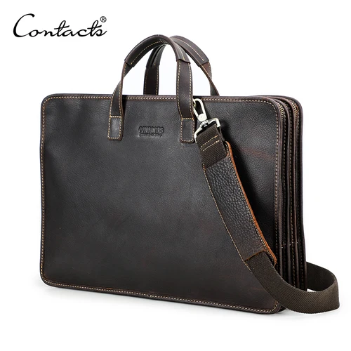 CONTACT'S-maletín de cuero genuino para hombre, bolso de hombro masculino, bolso de mano para ordenador portátil, Macbook Pro de 16""
