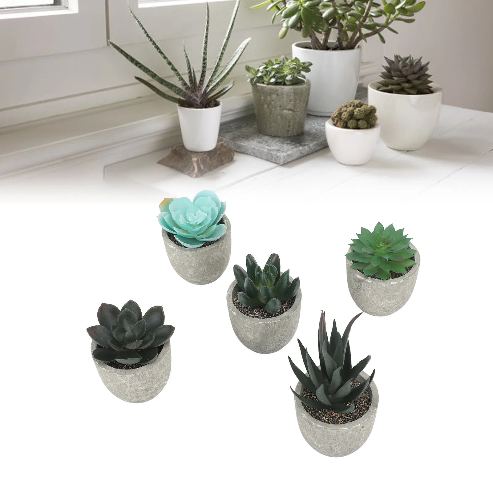 

5pcs Artificial Succulent Plants Potted Assorted Mini Decorative Fake Plant Succulents In Paper Pulp Pot Home Outdoor Decoration